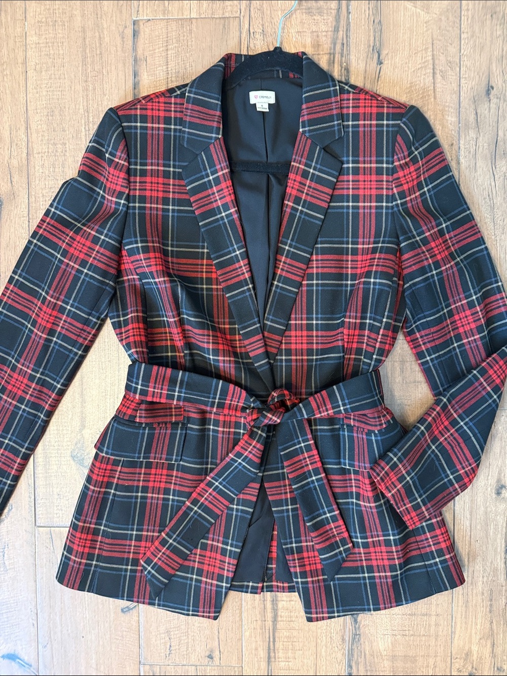 Daniel Cremieux Red & Black Plaid Belted Blazer Sz 6